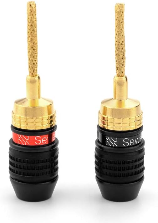 Deadbolt Flex Pin Banana Plugs for Spring Loaded Speaker Terminals, 6 Pairs Gold Plated Plugs