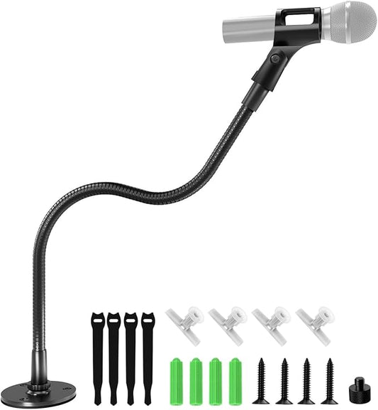 19-inch Gooseneck Microphone Holder Stand, Desktop & Wall Mounted, Heavy Duty Flexible Microphone Arm Stand with Flange Mount Base, Ideal for Podium, Studio, Lecture, Podcast, Gaming, Streaming