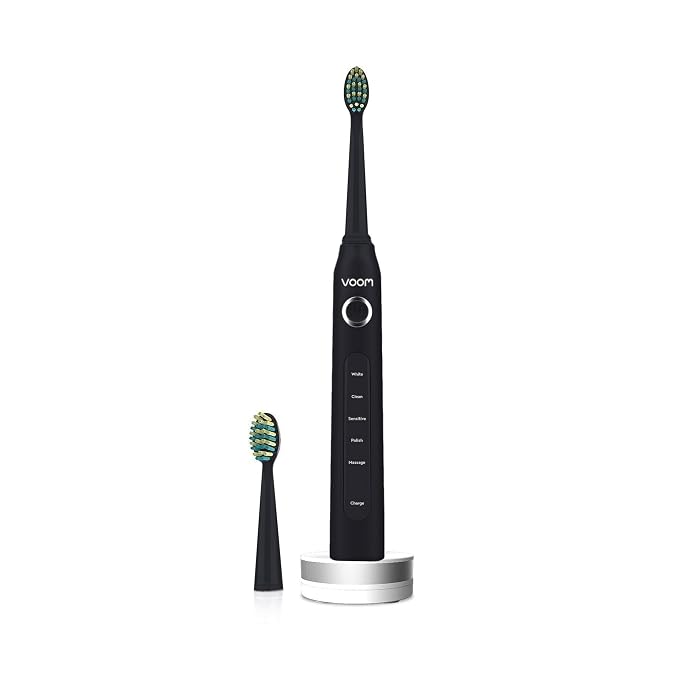 Voom Sonic Electric Toothbrush – Bathroom Essentials & Travel Essentials – Ultrasonic Electric Toothbrush for Adults – USB Rechargeable 40,000 Strokes/Minute – 5 Speeds – Pro 5 Series (Black)