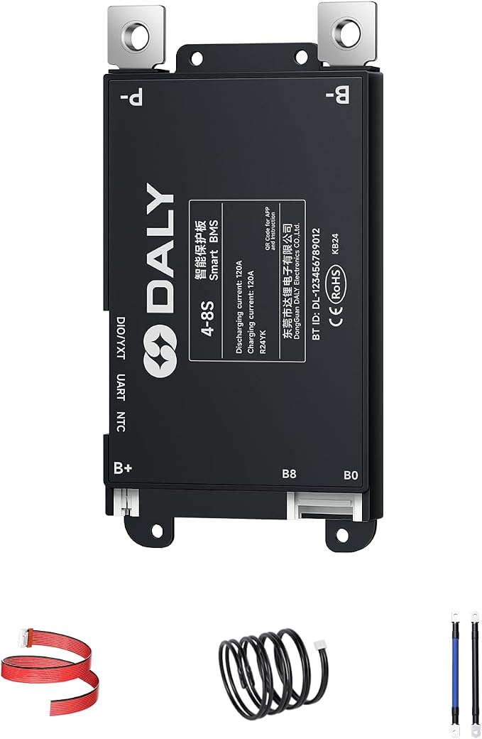 DALY BMS 120A 4S-8S 12V-24V - Smart Built-in Bluetooth Monitoring Lithium Battery Protection LiFePO4 Li-ion LTO for E-Bikes Scooters