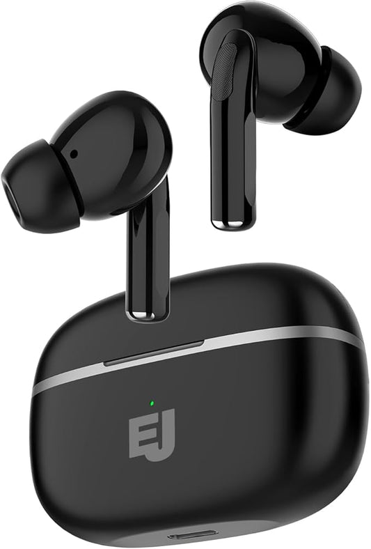 Electric J Wireless Bluetooth Earbuds with Charging Case, Active Noise Cancelling (ANC), USB-C Fast Charging, Works with iPhone & Android (Black)