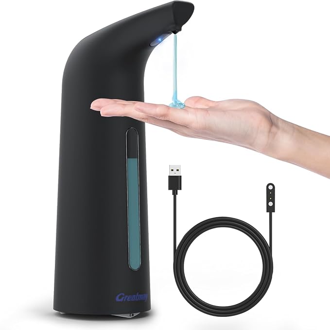 Convenient Automatic Soap Dispenser,4 Adjustable Levels Touchless Hand Sanitizer Pump with Infrared Sensor, 400 ml Countertop Electric Soap Dispenser for Bathroom,Kitchen (BlackBlack)