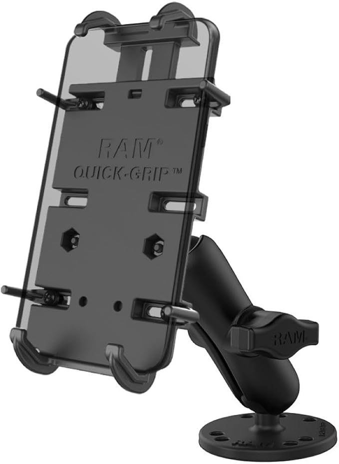 RAM MOUNTS Phone Mount with Drill-Down Flat Surface Base, Medium Arm, Quick-Grip XL Universal Large Cell Phone Holder for Car, Truck, Boat & More RAM-B-138-PD4U