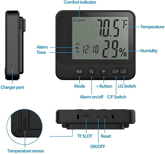 Ultra 4K HD Security Hidden Camera – Wireless Smart Indoor Hygrometer Thermometer with App Remote Control, Motion Detection, Night Vision, Temperature & Humidity Alert and Alarm Clock, Support 2.4G&5G