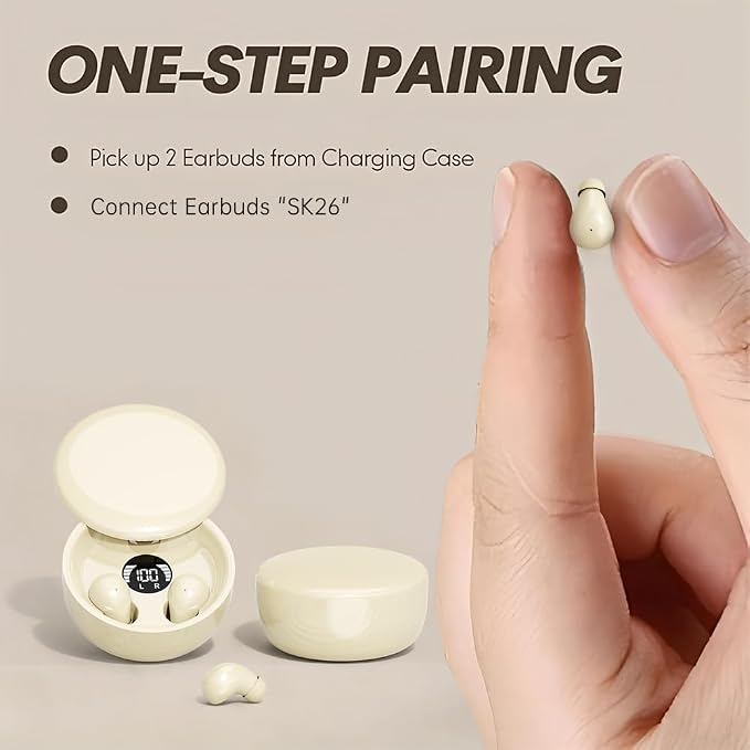 Mini Invisible Headphones Bluetooth 5.4 True Wireless Hidden in-Ear Earphones Sport Audio Earbud,Comfortable Mini Earbuds for Sleep Friendly Side Sleeping Earphones, for Work (Khaki)