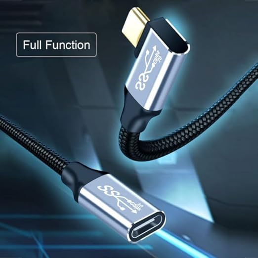 CY Cable Left Right Angled USB-C USB 3.1 Type C Male to Female Extension Data Cable 10Gbps 100W Sleeve Compatible with iPhone 15 Laptop (100cm)