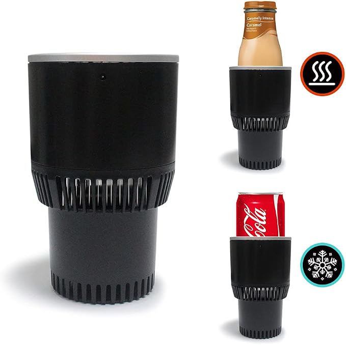 Auto Car Cup Holder Heating Cooling Drinks Smart Cooler Warmer Heater for Coffee Beverage Milk (Black with Silver)