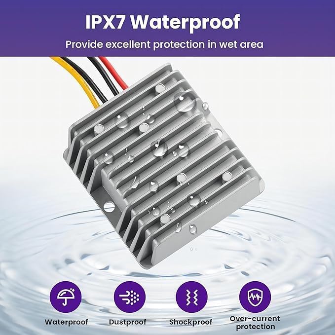 9-32V to 12V 10A 120W Waterproof DC-DC Buck Converter | Step Down Module for Automotive, LED Lights, Construction Sites, Tools