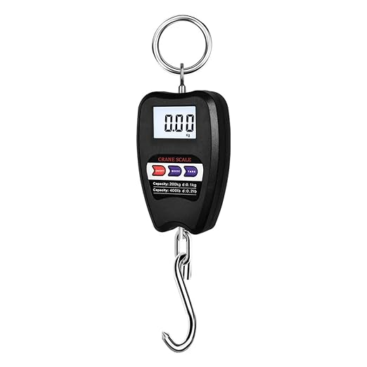 Mini Crane Scale, 200Kg Digital Hanging Scale, with 0.05Kg Accurate Sensors, Portable Digital Luggage Hook Scales Hold & Tare Functions(Black)