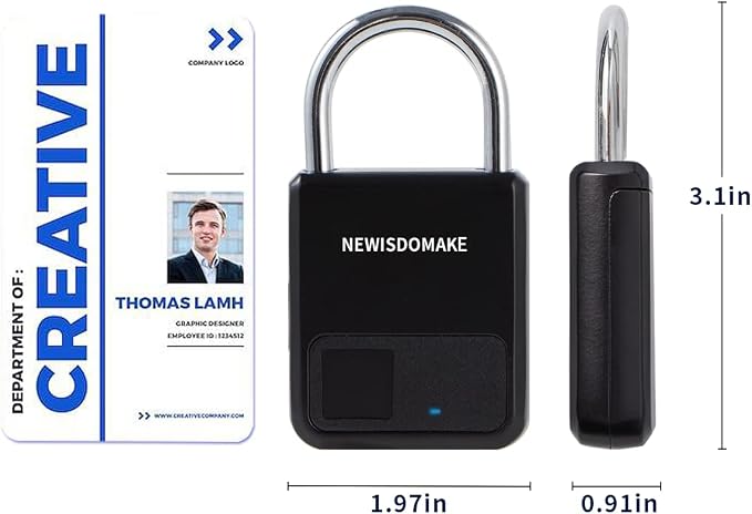 Fingerprint Padlock, Smart Padlock with Fingerprint or Remote Authorized Unlock, Biometric Lock Suitable for Luggage, Bookcase, Suitcase, Backpack, Bike, School Locker, Gym Locker Lock(Black)