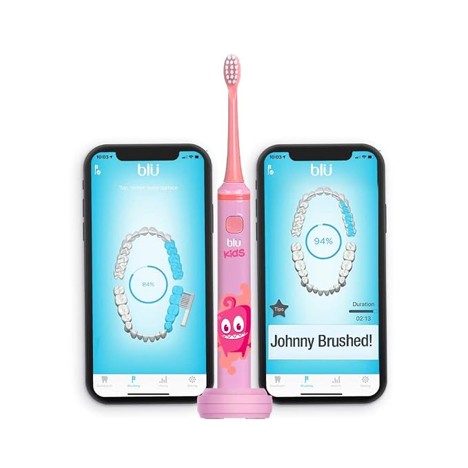 Blu Smart Toothbrush for Kids Up to 8 Years, App-Enabled Sonic Toothbrush with Live Tracking, Helps Build Healthy Brushing Habits, Rechargeable Electric (Pink)
