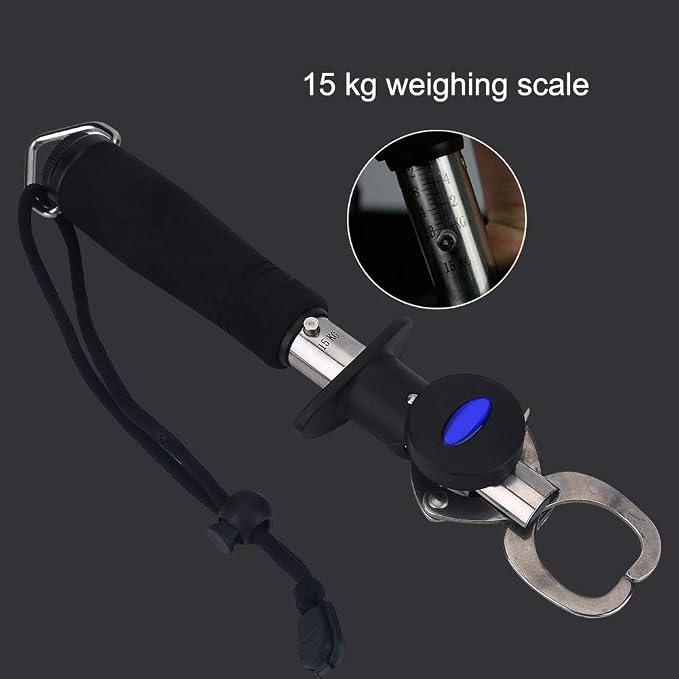 3 in 1 Fish Lip Grip Tool with Digital Scale 15kg, Fish Grabber for Freshwater Fishing, Stainless Steel EVA Foam Handle