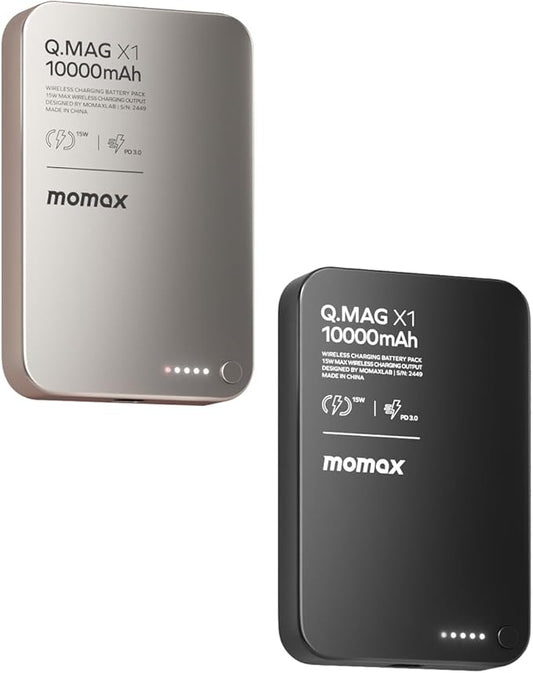 MOMAX 2 Pack Q.MAG Portable Charger Wireless 10000mAh, 0.5" Slim Power Bank Fast Charging Magnetic Battery Pack for iPhone Air/17 Pro Max/17 Pro/16/15/14/13/12