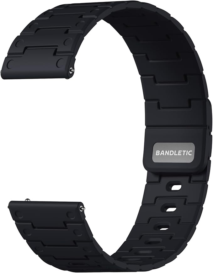 Bandletic Magnetic Watch Bands - 20mm Quick Release Watch Band, Breathable Soft Silicone Compatible with Samsung Watch Bands, Smartwatch Straps Relacement Wristband for Men Women, Black