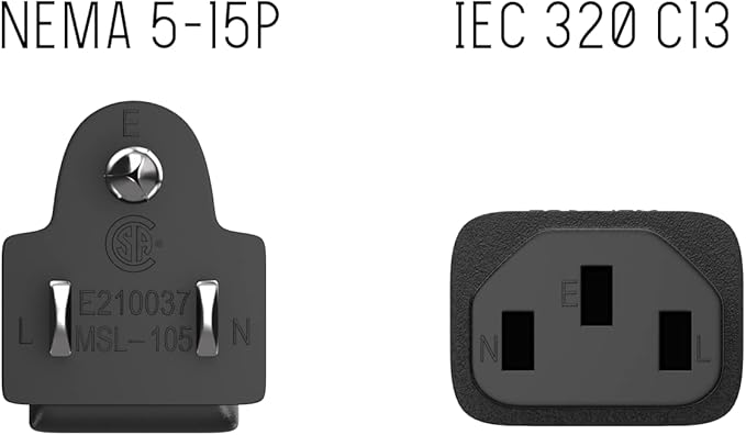 Cable Leader 10ft 14AWG Computer Power Cord, NEMA 5-15P to IEC C13 AC Power Cable, Heavy Duty 3-Prong Replacement Power Cord for PC, Monitor, Printer, Server & TV - Black