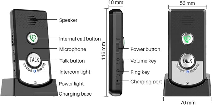2 Way Talk Voice Intercom Doorbell Long Range Home Caregiver Pager System Indoor Outdoor Black