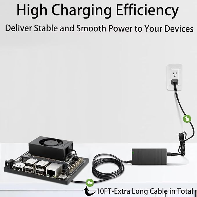 UL Listed GRNPOWCN 19V 65W AC/DC Adapter Compatible with NVIDIA Jetson Orin Nano 8GB Super Developer Kit Boards 945-137766-0000-000