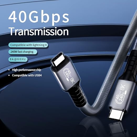 LanSenSu 240W USB4 Cable, 1FT, 40GBps Data Transmission, 240W (48V5A) PD Super Fast Charge, 8K@60Hz HD Extension for Thunderbolt 4, Mobile Phone, Notebook, MAC, SSD, PD3.1 and QC4.0