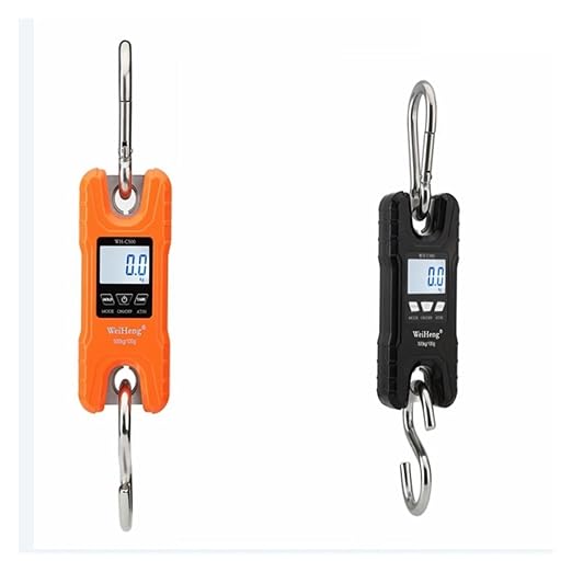 500kg/100g Mini Crane Scale Portable Digital Stainless Steel Hook Hanging Livestock Loop Weighing Balance LCD Backlight(Orange)