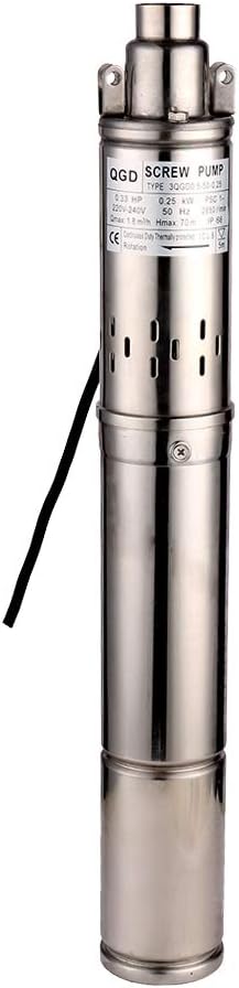 Submersible Deep Well Pump 3" OD Pipe 1" Outlet 0.25KW 0.33HP Stainless Steel Submersible Screw Water Pumps for Industrial and Home Use