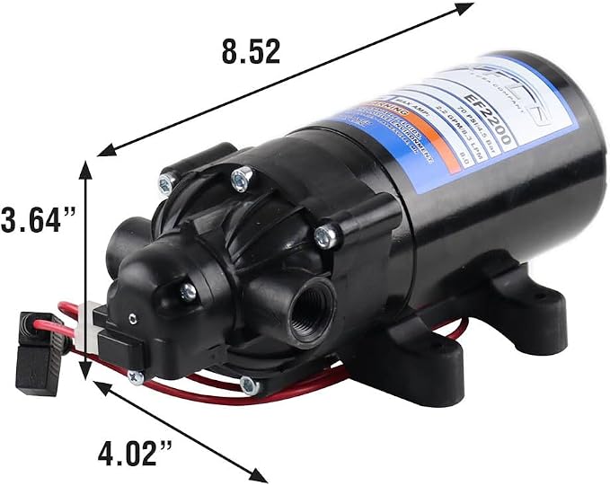 Everflo 12V On-Demand Diaphragm Sprayer Pump - 2.2GPM, 70 PSI, 3/8" FNPT Ports | 2.2GPM, 70 PSI, 3/8" FNPT Ports