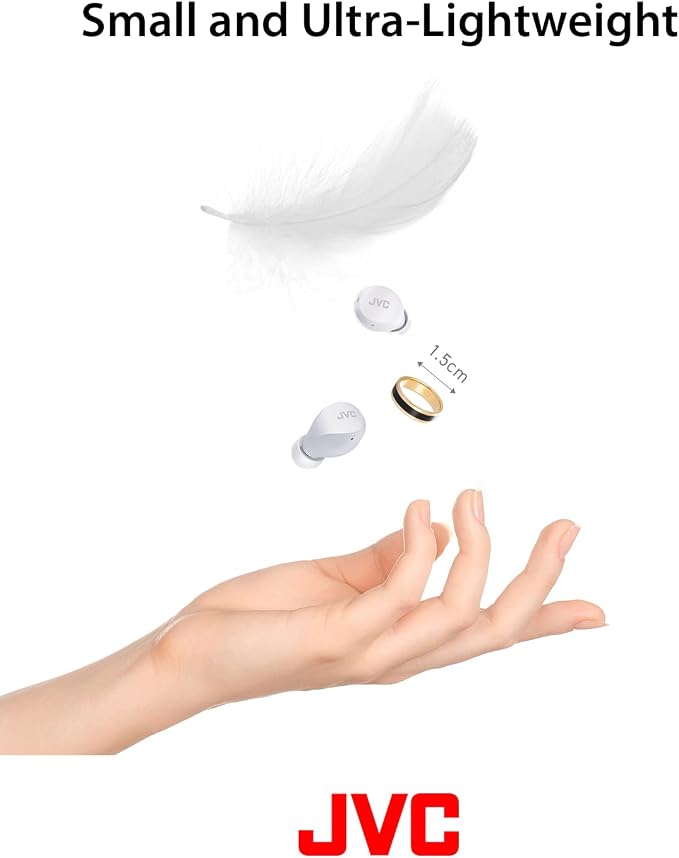 JVC Compact and Lightweight Gumy Mini True Wireless Earbuds Headphones, Long Battery Life (up to 23 Hours), Sound with Neodymium Magnet Driver, Water Resistance (IPX4) - HAA6TW (White)