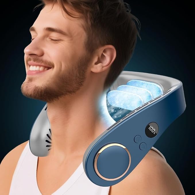 Neck Air Conditioner with Cooling Plate,Portable Neck Fan Air Conditioner,Recargable Long Life Bladless Personal Fan for Neck,Silent Headphone Round Conditioning Unit Gadgets for Travel Camping Disney
