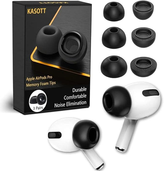 KASOTT Advanced Memory Foam Ear Tips for AirPods Pro 1st&2nd Gen,Version 5.0 Replacement Buds,Comfortable,Secure,Anti-Slip,Better Noise Cancellation,Fit in The Charging Case,3 Pairs