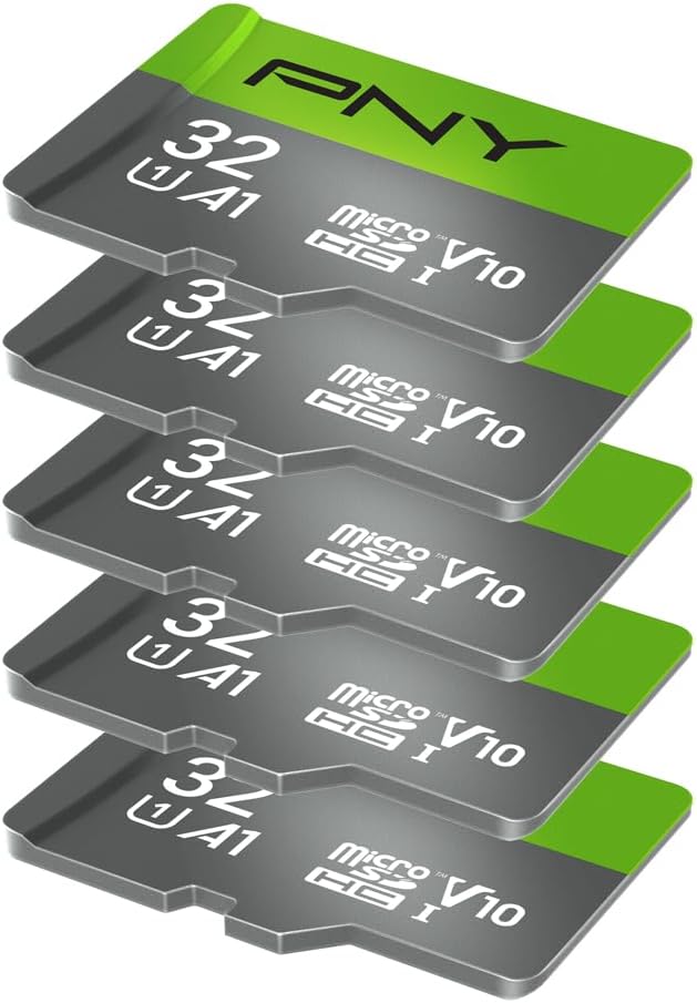 PNY 32GB Class 10 U1 V10 A1 microSDHC™ Flash Memory Card – Quick Read Speeds, UHS-I, Continuous Full HD Photo, HD Video, Fast Everyday Performance, for Tablets, Drones, Cameras, 5-Pack