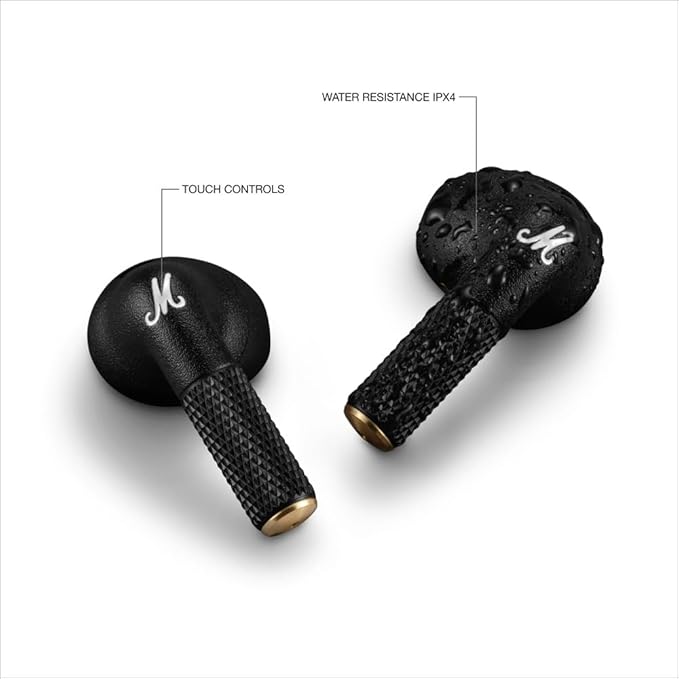 Marshall Minor IV True Wireless Bluetooth Earbuds - 30+ Hr Playtime with Charging Case | Microphone for Calls | IPX4 Water-Resistant Design - Black