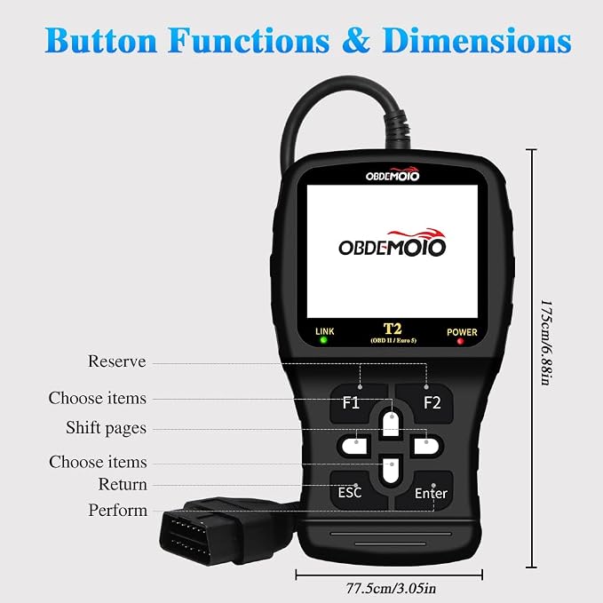 T2 Motorcycle Scanner, OBD2 Motorcycle Scan Tool, Euro 5 3.5'' LCD Motorbike Diagnostic Tool, Code Reader with ECU Scan, Service Reset for Harley Indian Honda Yamaha Kawasaki Suzuki