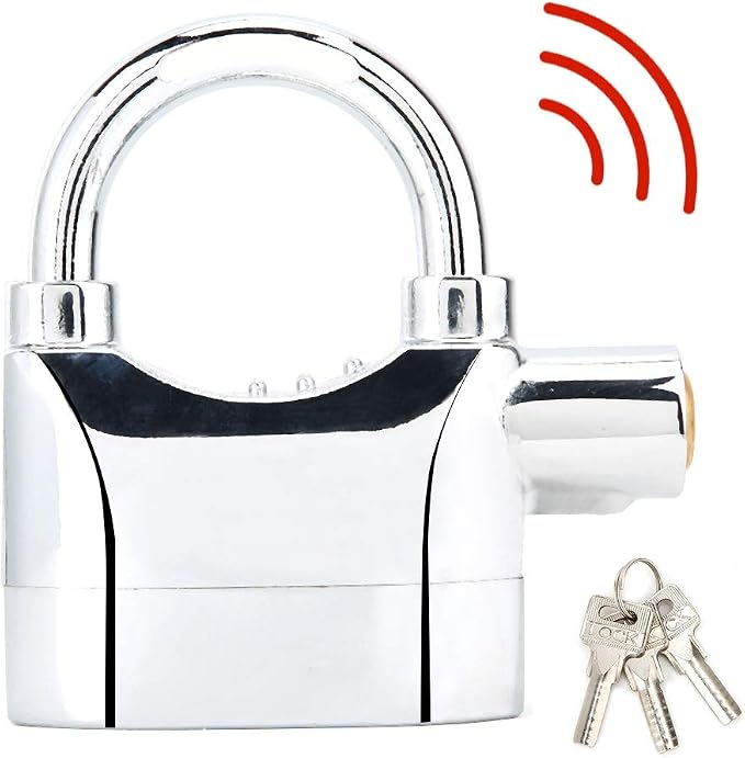 Sonew Alarm Lock, Universal Security Anti-Theft Padlock 110db Siren Alarm Lock Aluminum Alloy Keyed Padlock for Motorcycle Door Window (Aluminum Alloy Silver)
