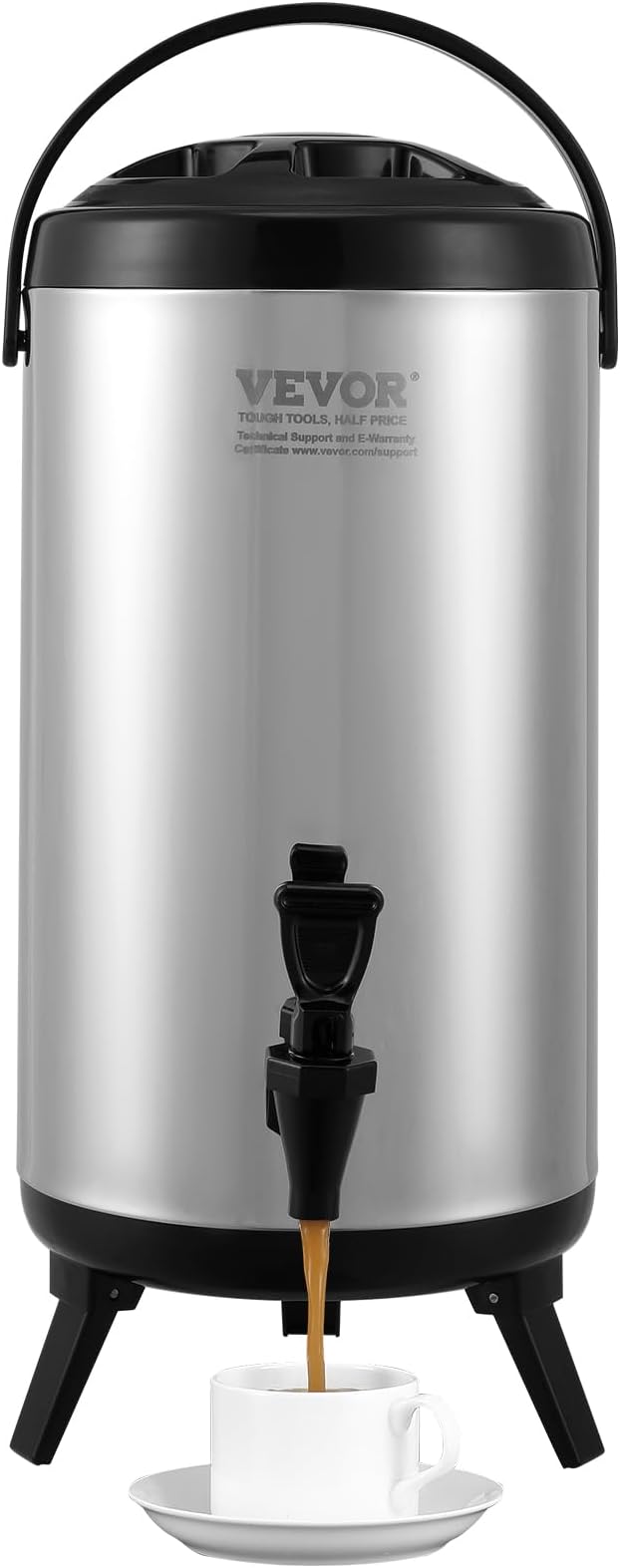 VEVOR Stainless Steel Insulated Beverage Dispenser, 2.4 Gallon 9.2 Liter, Thermal Hot and Cold Drink Server Dispenser with Spigot Handle, Food-grade for Hot Tea Coffee Water Restaurant Drink Shop
