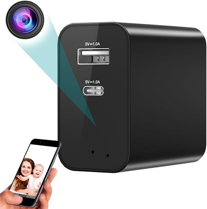 2026 Upgraded Camera Charger with WiFi Wireless Charger, 4K Security Camera Wireless Outlet Charger 160 Wide View & Remote App View (2.4GHz Nanny Cam for Home Indoor)