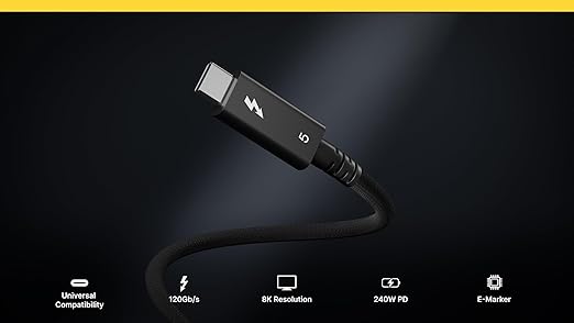 CalDigit Thunderbolt 5 Pro Braided Cable - 120Gbps 240W Power Delivery, Compatible with Thunderbolt 3, 4, USB4 Type C, MacBook Pro, iMac, iPhone 17 Max, Black (0.5m/1.64ft/19.685")