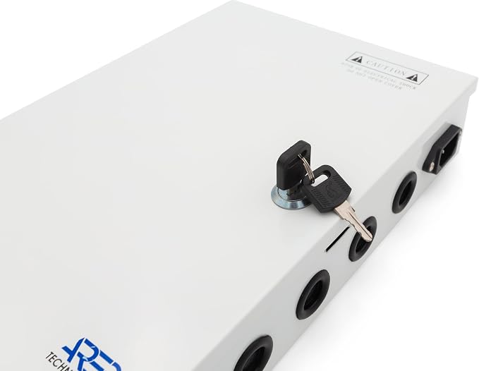 18 Channel CCTV Power Supply Box 12V 30A – High Capacity Power Distribution Box for Security Cameras, Lockable Metal Enclosure with Fused Outputs, Includes Extra fuses & Screw Driver
