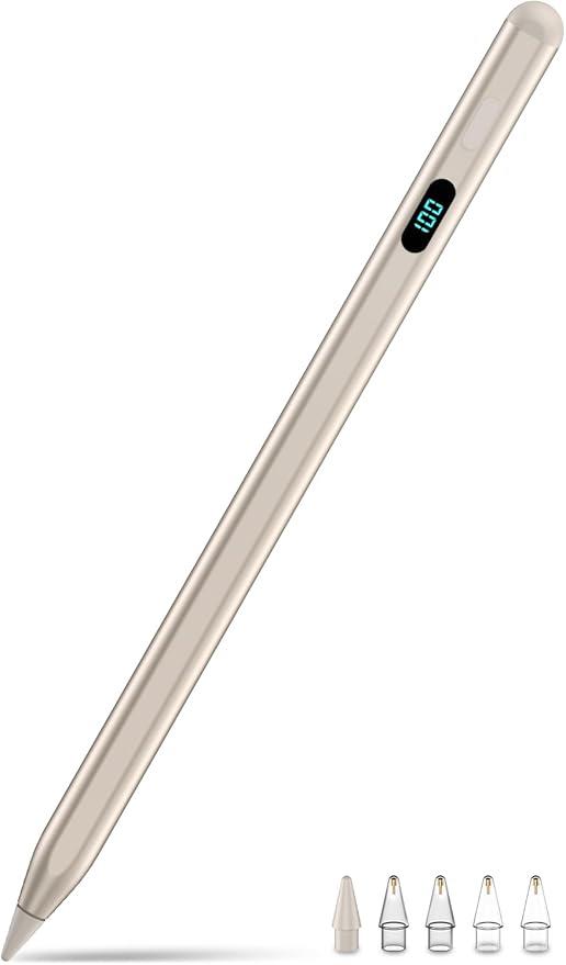 Pencil for iPad with Magnetic&5 Extra Tips,USB-C Faster Charge,Stylus Pen Compatible with iPad 6-11th/A16,Air M4/M3/M2/3-5th,Pro M4/11/12.9/13inch,Mini 5th-7th/A17Pro(Starlight)