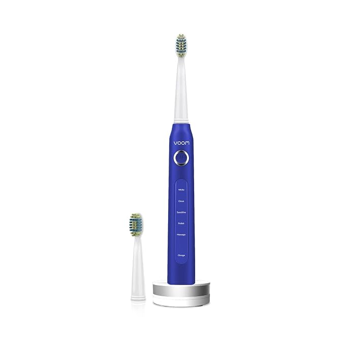 Voom Sonic Electric Toothbrush – Bathroom Essentials & Travel Essentials – Ultrasonic Electric Toothbrush for Adults – USB Rechargeable 40,000 Strokes/Minute – 5 Speeds – Pro 5 Series (Blue)