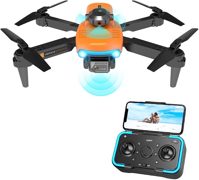 F187 Foldable Drone with 4K HD Dual Camera, Obstacle Avoidance, Colorful LED Lights, Long Flight Time, Auto Return, HD Aerial Photography Quadcopter