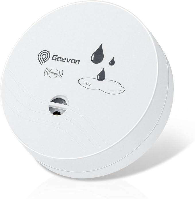 Geevon 1 Pack Water Leak Detectors, 100dB Water Sensor Alarms Flood Detector for Basements, Bathrooms, Laundry Rooms, Kitchens, Garages, and Attics, Water Alarms Battery-Operated (Battery Included)