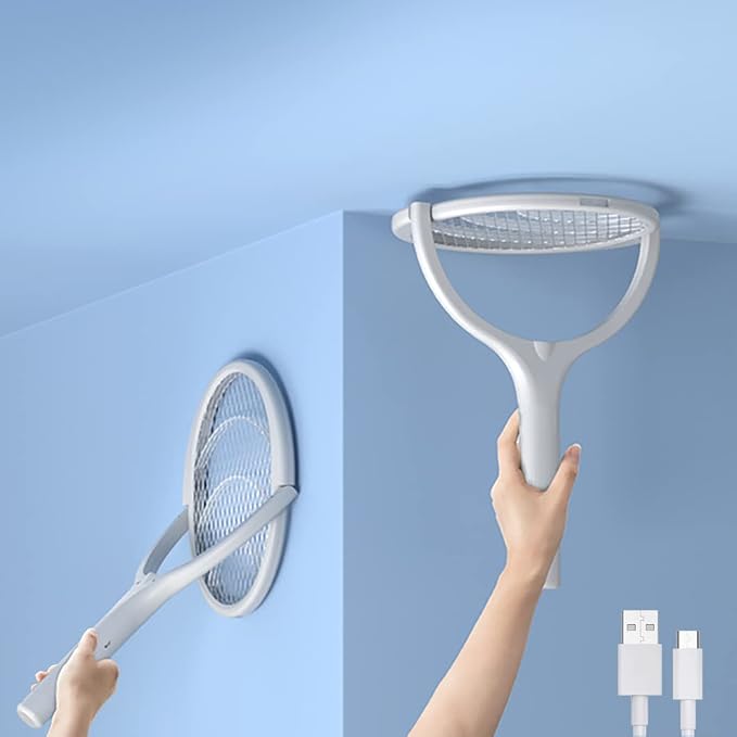 Electric Bug Zapper Racket Mosquito Fly Gnat Wasp Killer USB Type-C Rechargeable Electric Fly Swatter Racket Fly Mosquito Zapper Indoor Rotating Head (1 - Pack)