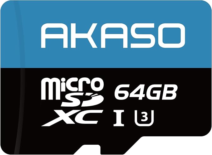 AKASO 64GB microSDXC U3 Memory Card - Up to 100MB/s, UHS-I C10, U3, Full HD, 4K UHD, MicroSD Card