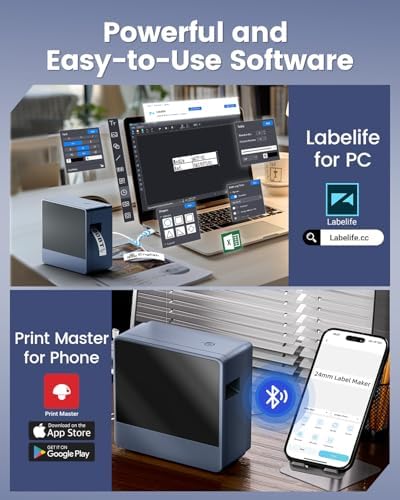 Label Maker Machine with 7PK Color 24mm Tape, Rechargeable Label Maker Waterproof-Labels, Wireless Bluetooth Labeler Print Wide Tapes 9mm 12mm 18mm 24mm, P780BT for Business Warehouse Industrial