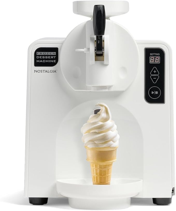 Nostalgia Easy-Dispensing Soft Serve Ice Cream Machine - Ice Cream Maker for Frozen Yogurt, Sorbet, Gelato, Drinks, and More in Minutes - LED Display - 1 Quart - WHITE