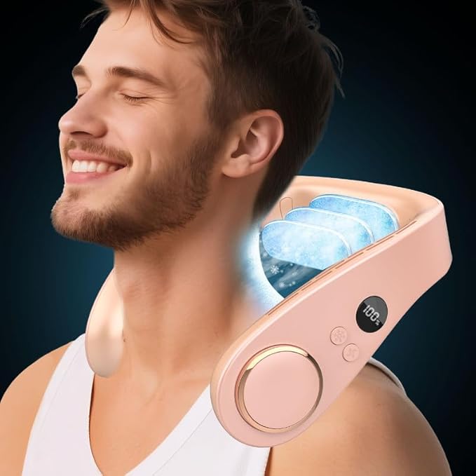 Neck Ac Air Conditioner,Portable Ice Frozen Neck Cooler with Cold Plate,Long Lasting No Blades Soundless Headset Cooling Fan Neck,Cordless Chargable Best Coldest Neckband Fans for Adult Kid Child Pink