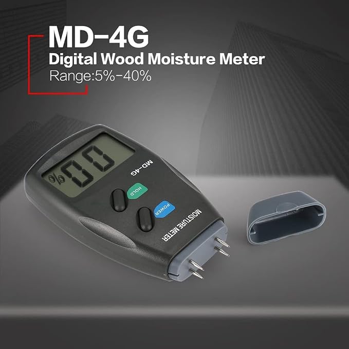 Digital Wood Moisture Meter 4 Pin, Accurate Handheld Lumber Humidity Tester with LCD Display for Lumber, Firewood, Bamboo, Forestry, Drywall & Woodworking Applications (ZONV MD-4G, Pin Moisture Meter)