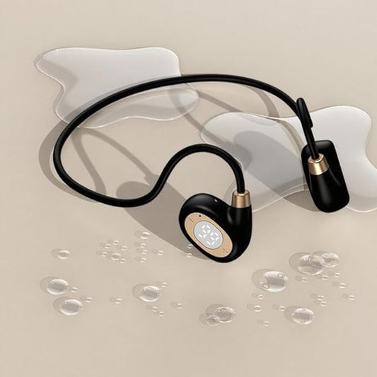IHAO Open Ear Air Conduction Headset Wireless Bluetooth Sport Headphones with Mic Earphone Lightweight Painless Wearing Sweatproof Earpiece Stereo Earphone for Running Hiking Bicycling-HY 30 Black