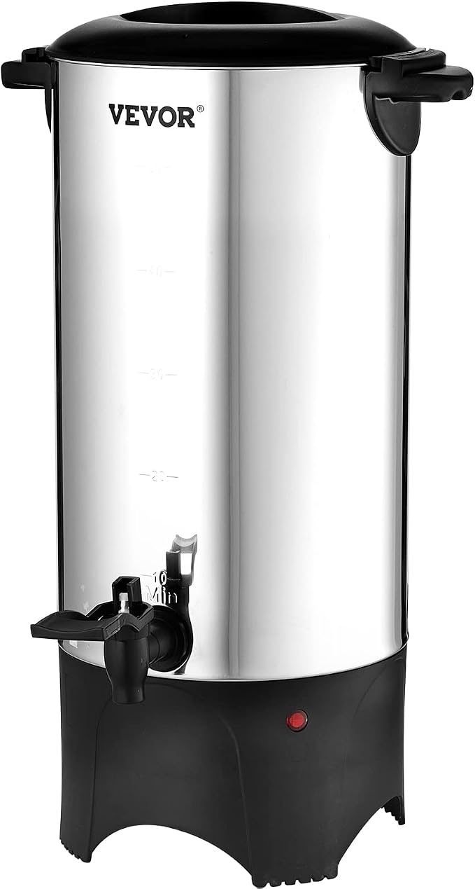 VEVOR Commercial Coffee Urn, 50 Cups/7.5L Stainless Steel Large Coffee Dispenser, 1000W 110V Electric Coffee Maker Urn For Quick Brewing, Hot Water Urn with Detachable Power Cord for Easy Cleaning