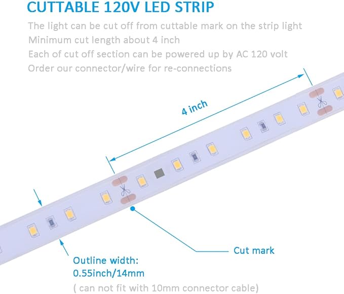 120V Dimmable LED Strip Lights 4200K Daylight, Work with Smart Plug,110V Dimming by Wall Dimmer, No Driver Need, Waterproof IP65, Length 16.4ft Under Cabinet Light, 115V Cove Light Accent Lighting