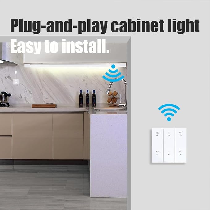 ONIDEK Under Cabinet Lighting Plug in Light Dimming and Color with Remote | With wireless wall switch 24 inch 18W 1800LM 3000-6500K adjustable LED Tube Light Fixture for Cabinet Closet Office